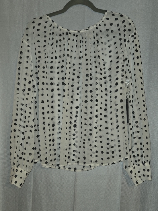 Worthington Tops - Worthington Polka Dot Long-Sleeve Blouse - White with Black Dots Size Large NWT